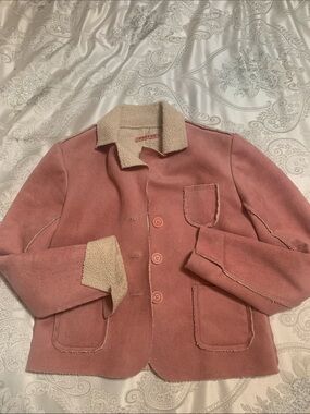 Velvet Pink Suede Sherpa-Lined Jacket